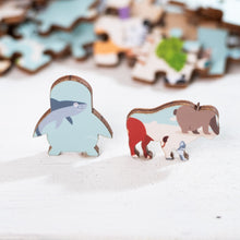 Load image into Gallery viewer, Wild Animals of the World Illustrated Map Wooden Jigsaw Puzzle for Children and Adults - 152-Piece