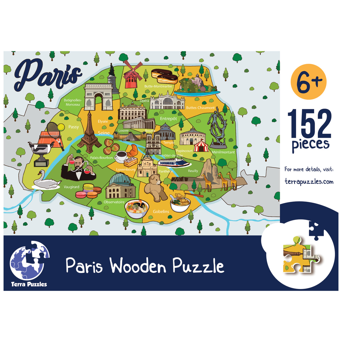 Paris Illustrated Map Wooden Jigsaw Puzzle for Children and Adults - 1 ...