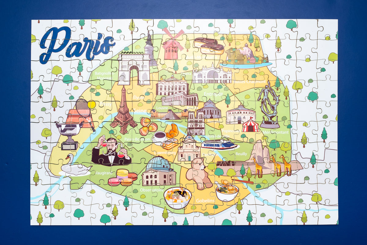 Paris Illustrated Map Wooden Jigsaw Puzzle for Children and Adults - 1 ...