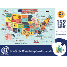 Load image into Gallery viewer, USA State Mammals Illustrated Map Wooden Jigsaw Puzzle for Children and Adults - 152-Piece