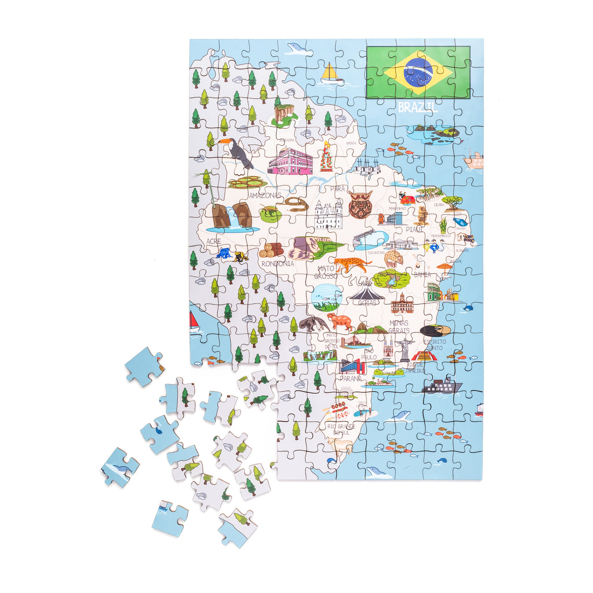 Brazil Illustrated Map Wooden Jigsaw Puzzle for Children and Adults