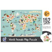 Load image into Gallery viewer, Wild Animals of the World Illustrated Map Wooden Jigsaw Puzzle for Children and Adults - 152-Piece