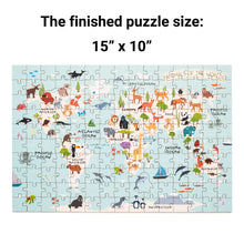 Load image into Gallery viewer, Wild Animals of the World Illustrated Map Wooden Jigsaw Puzzle for Children and Adults - 152-Piece