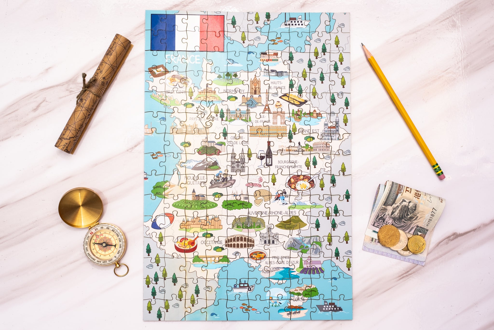 AB491 SAUSSINE PUZZLE CARTE FRANCE DEPARTEMENTS GRAND MODELE COMPLET 41 x 50 cm