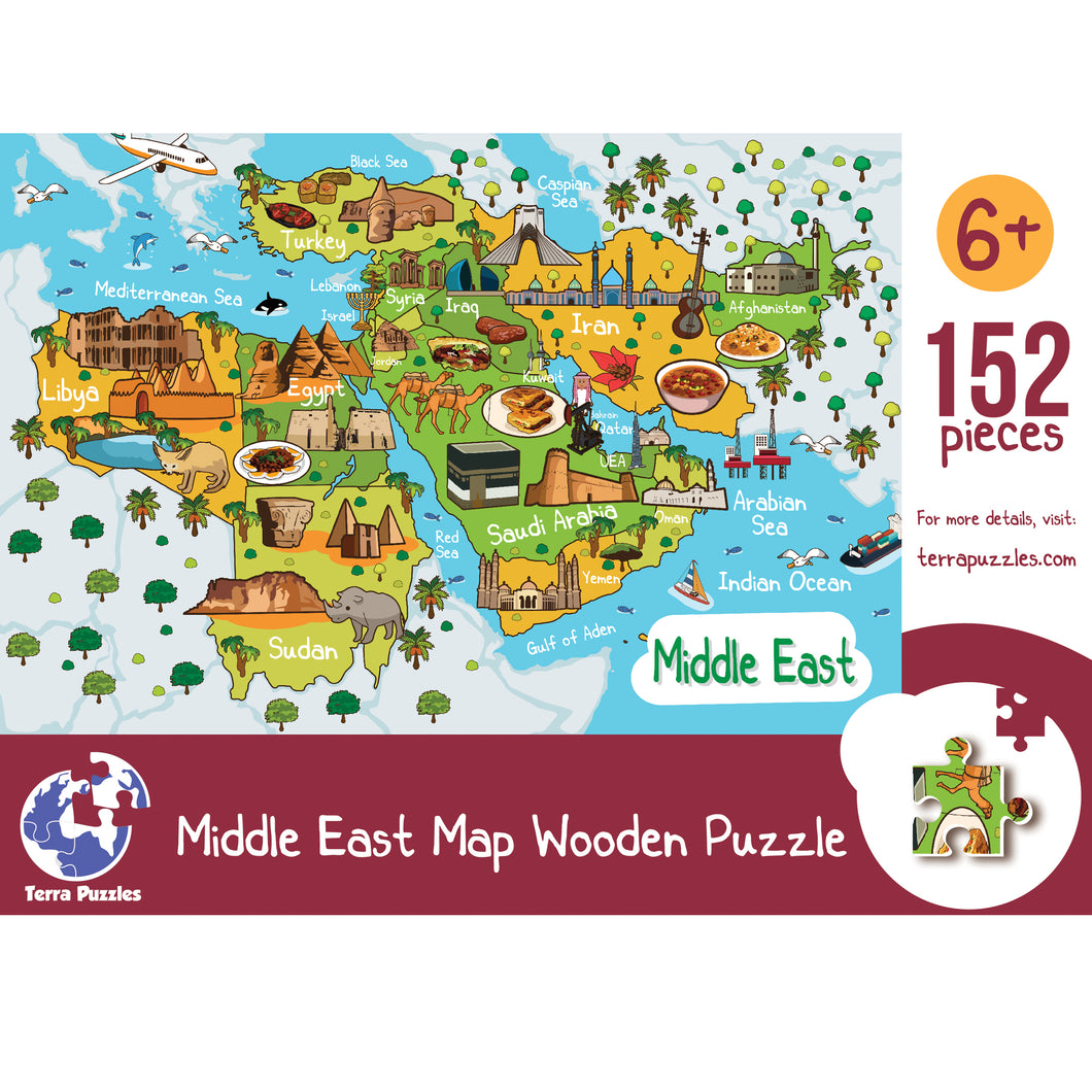 Middle East Illustrated Map Wooden Jigsaw Puzzle for Children and Adults - 152-Piece