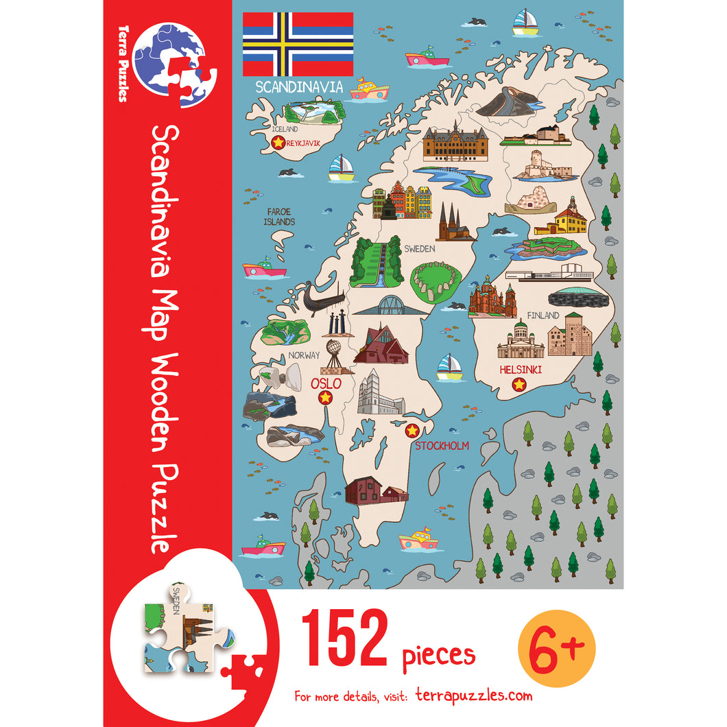 Scandinavia Illustrated Map Wooden Jigsaw Puzzle for Children and Adults - 152-Piece