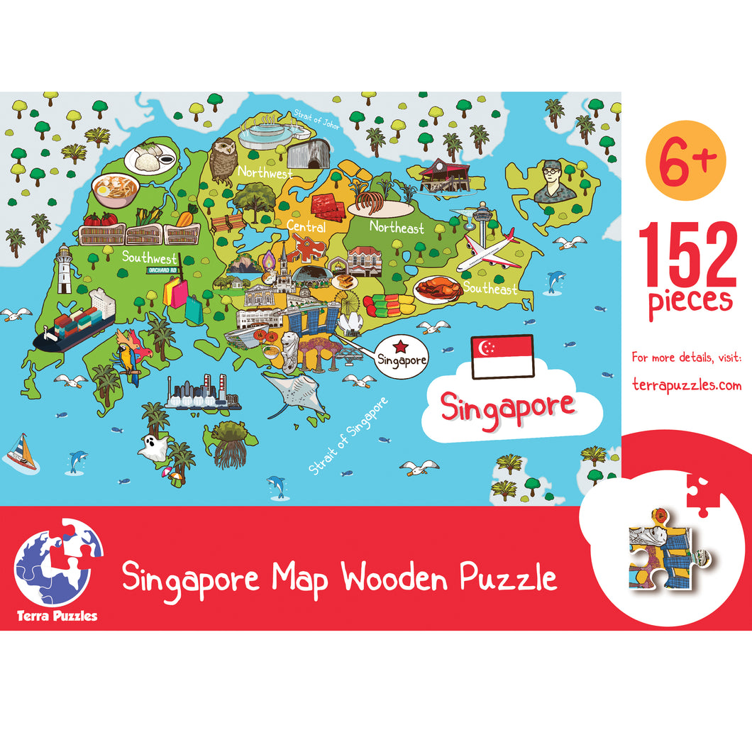 Singapore Illustrated Map Wooden Jigsaw Puzzle for Children and Adults - 152-Piece