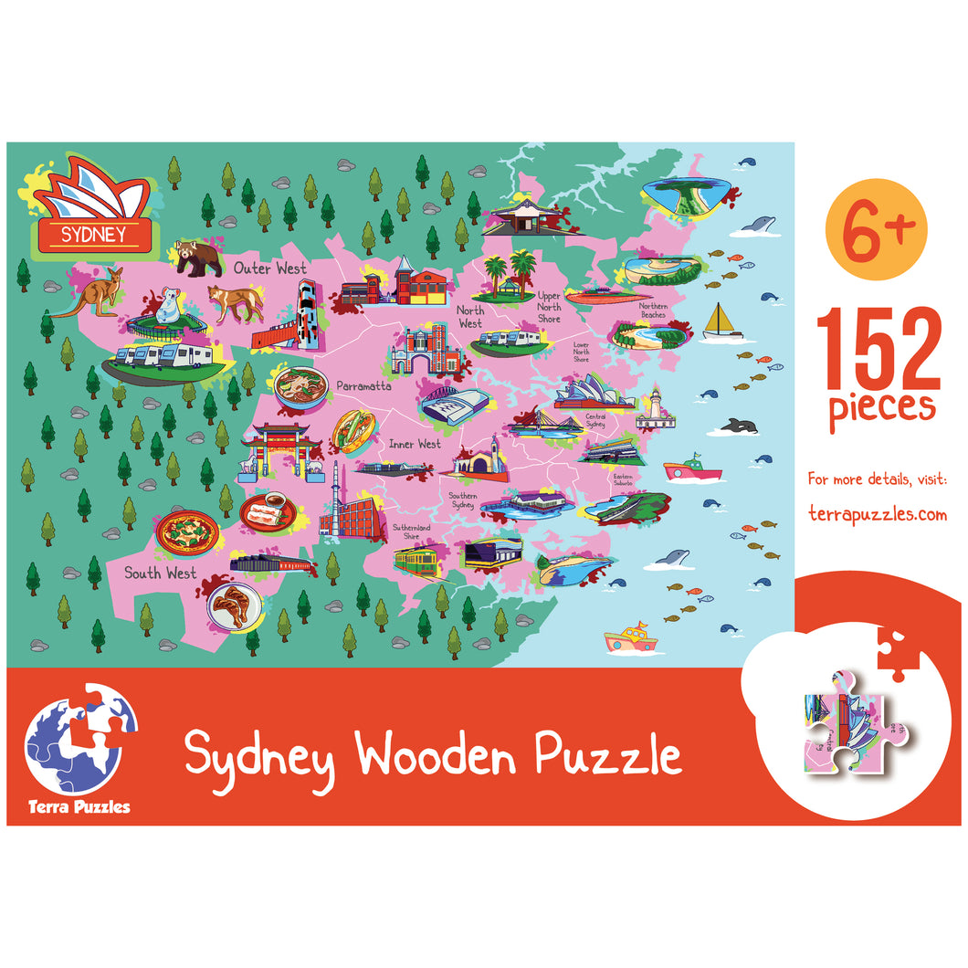 Sydney Illustrated Map Wooden Jigsaw Puzzle for Children and Adults - 152-Piece