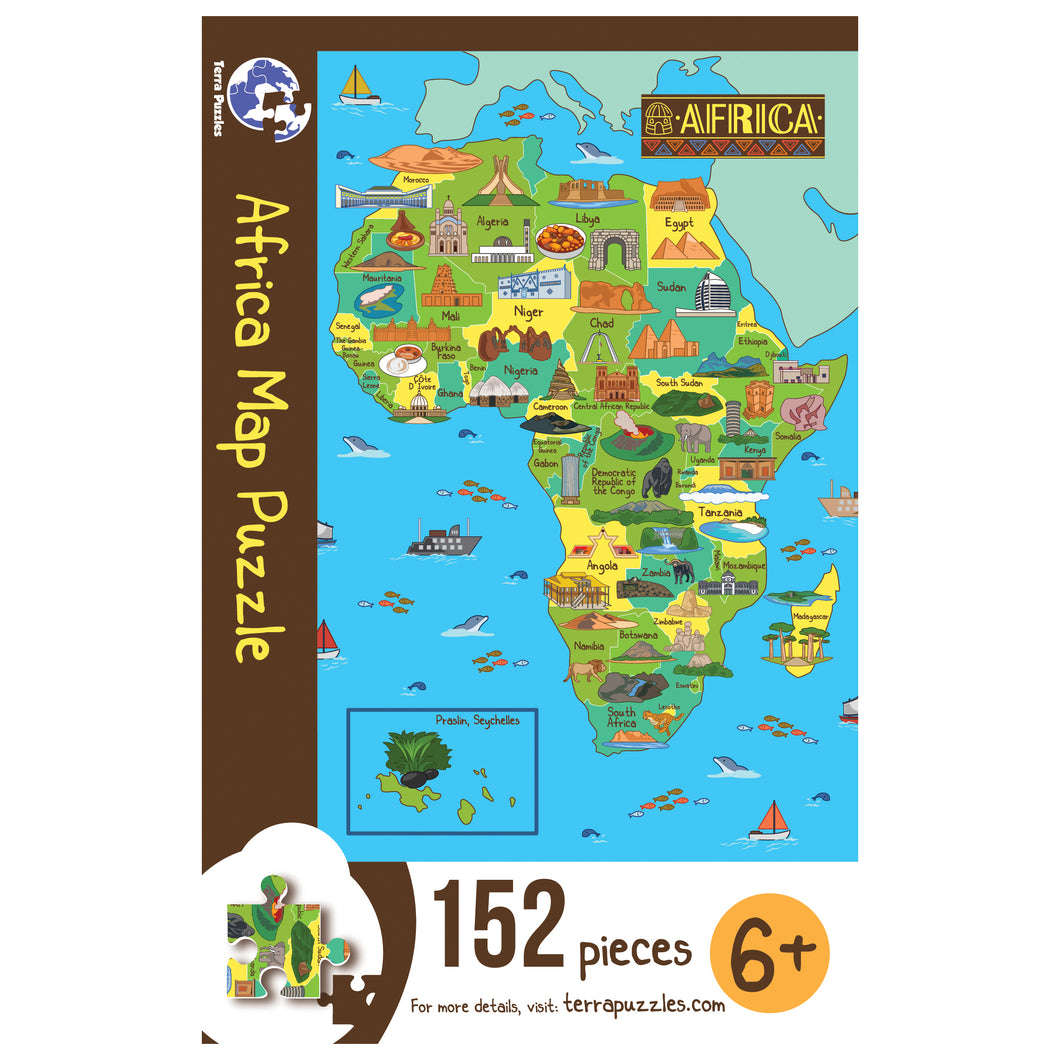 Africa Illustrated Map Wooden Jigsaw Puzzle for Children and Adults - 152-Piece