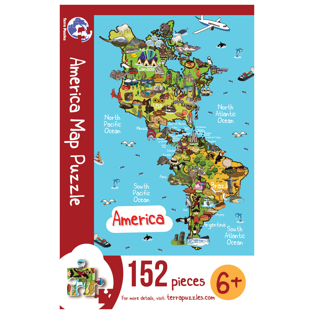 America Illustrated Map Wooden Jigsaw Puzzle for Children and Adults - 152-Piece
