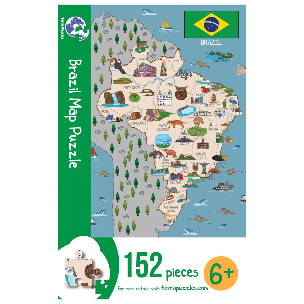 Brazil Illustrated Map Wooden Jigsaw Puzzle for Children and Adults - 152-Piece