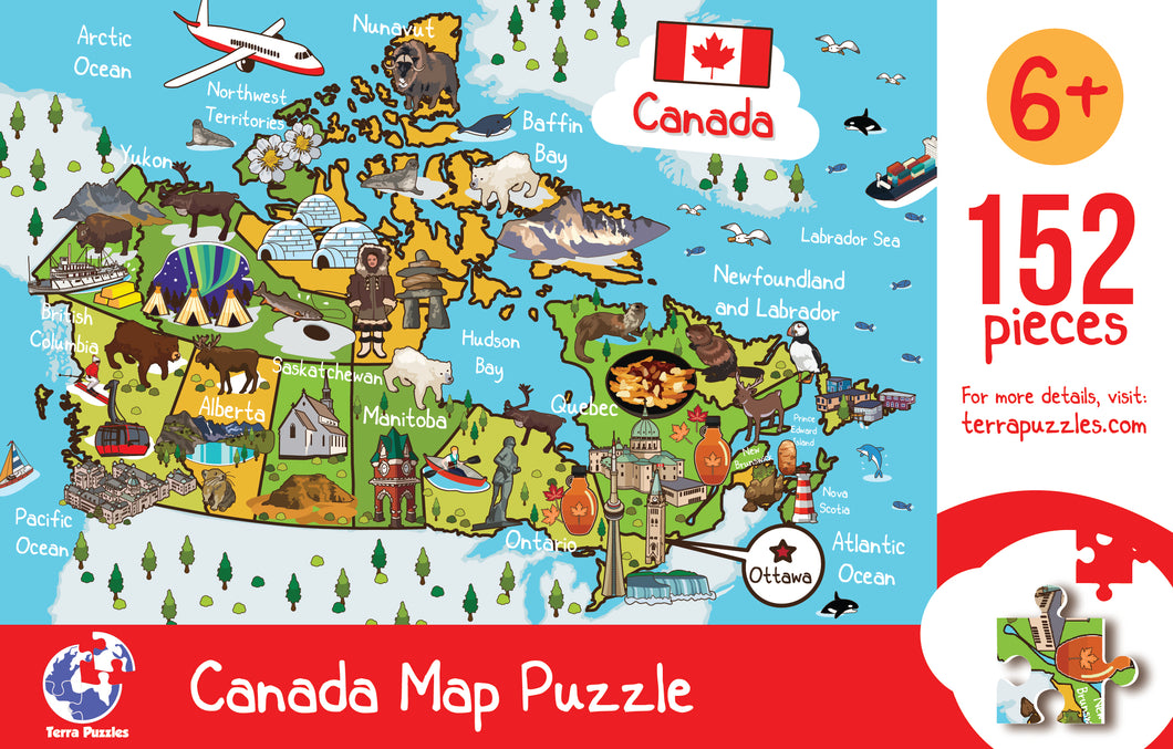 Canada Illustrated Map Wooden Jigsaw Puzzle for Children and Adults - 152-Piece