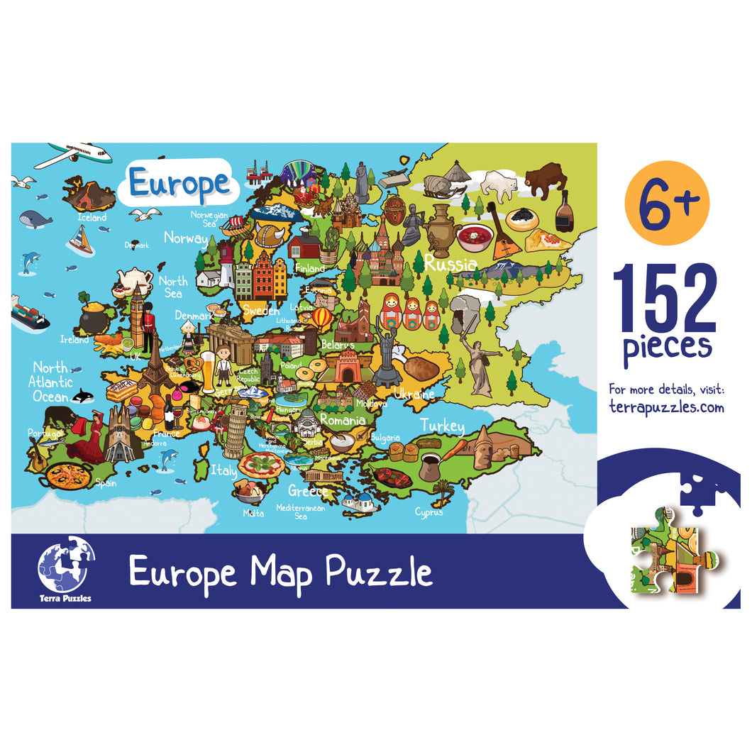 Europe Illustrated Map Wooden Jigsaw Puzzle for Children and Adults - 152-Piece