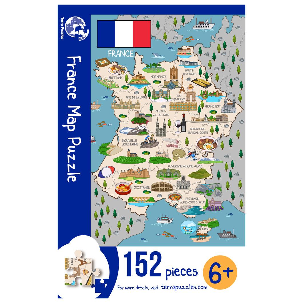 France Illustrated Map Wooden Jigsaw Puzzle for Children and Adults - 152-Piece