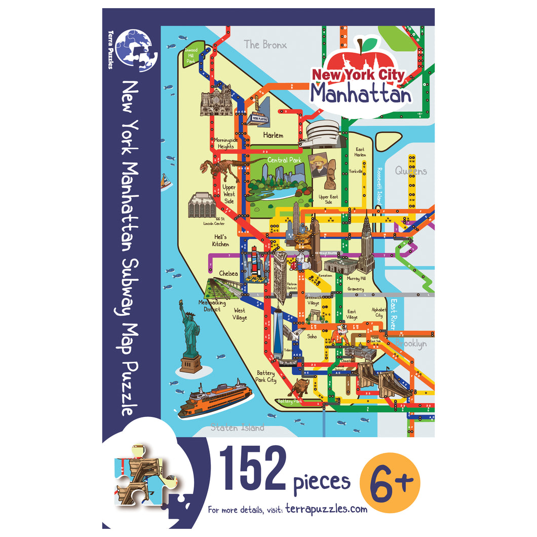 New York Manhattan Subway Illustrated Map Wooden Jigsaw Puzzle for Children and Adults - 152-Piece