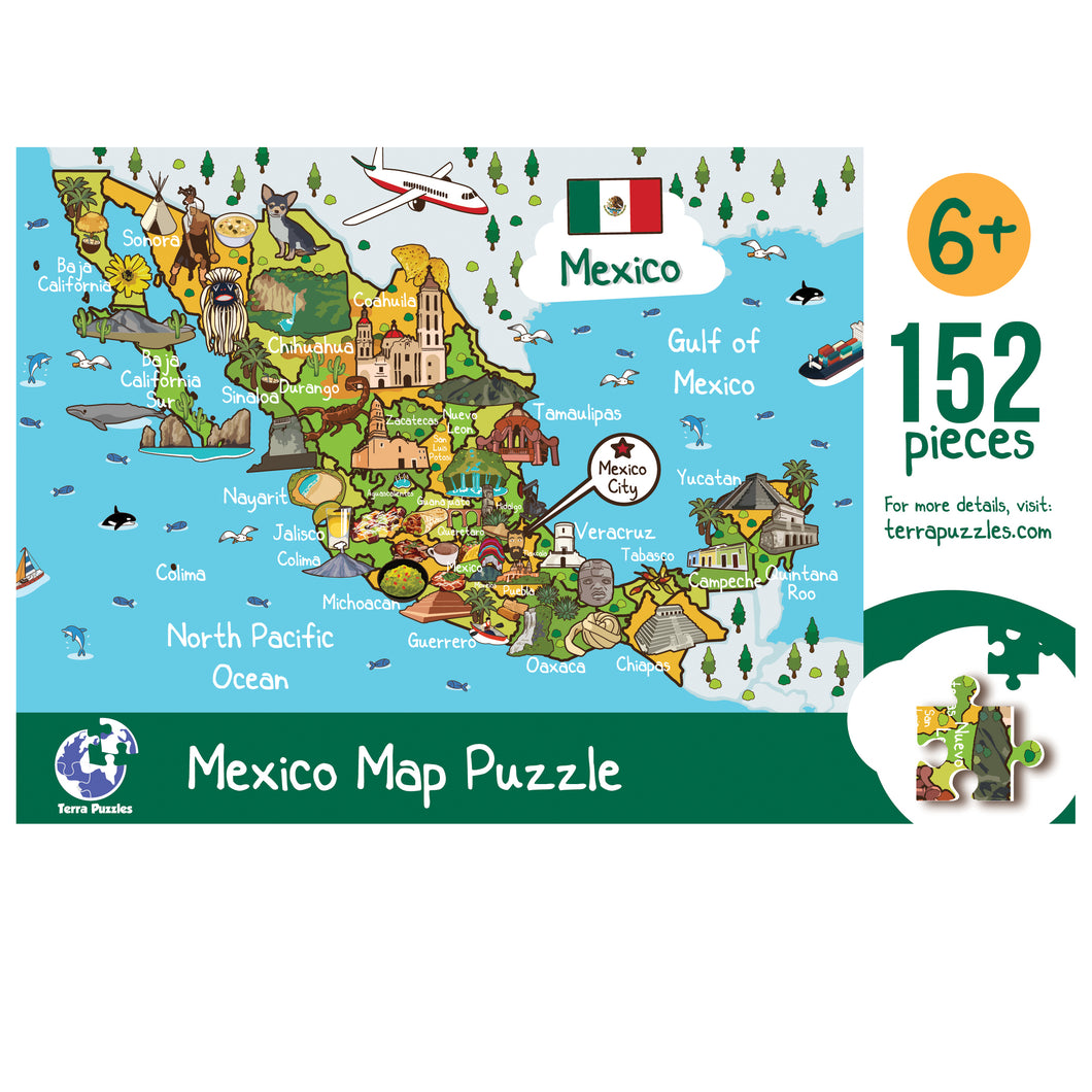 Mexico Illustrated Map Wooden Jigsaw Puzzle for Children and Adults - 152-Piece