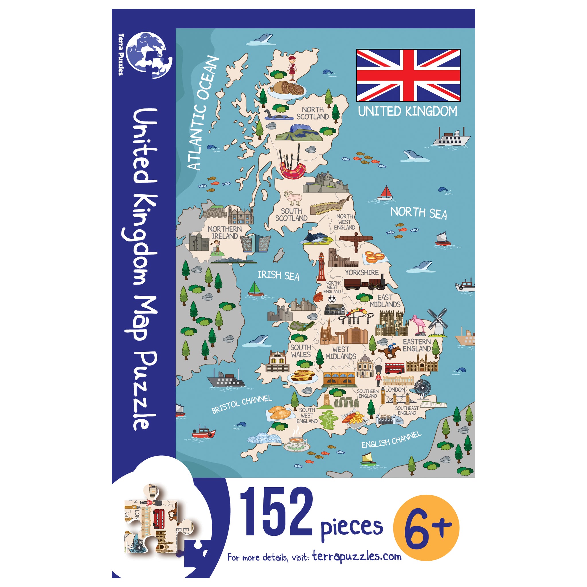 United Kingdom Illustrated Map Wooden Jigsaw Puzzle for